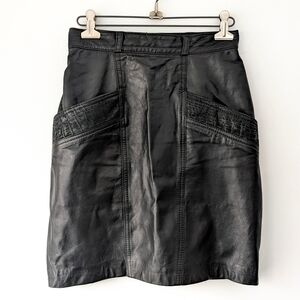 Vintage 80's Black Buttery Soft Leather Pencil Skirt Edgy Chic Rocker ~ Small